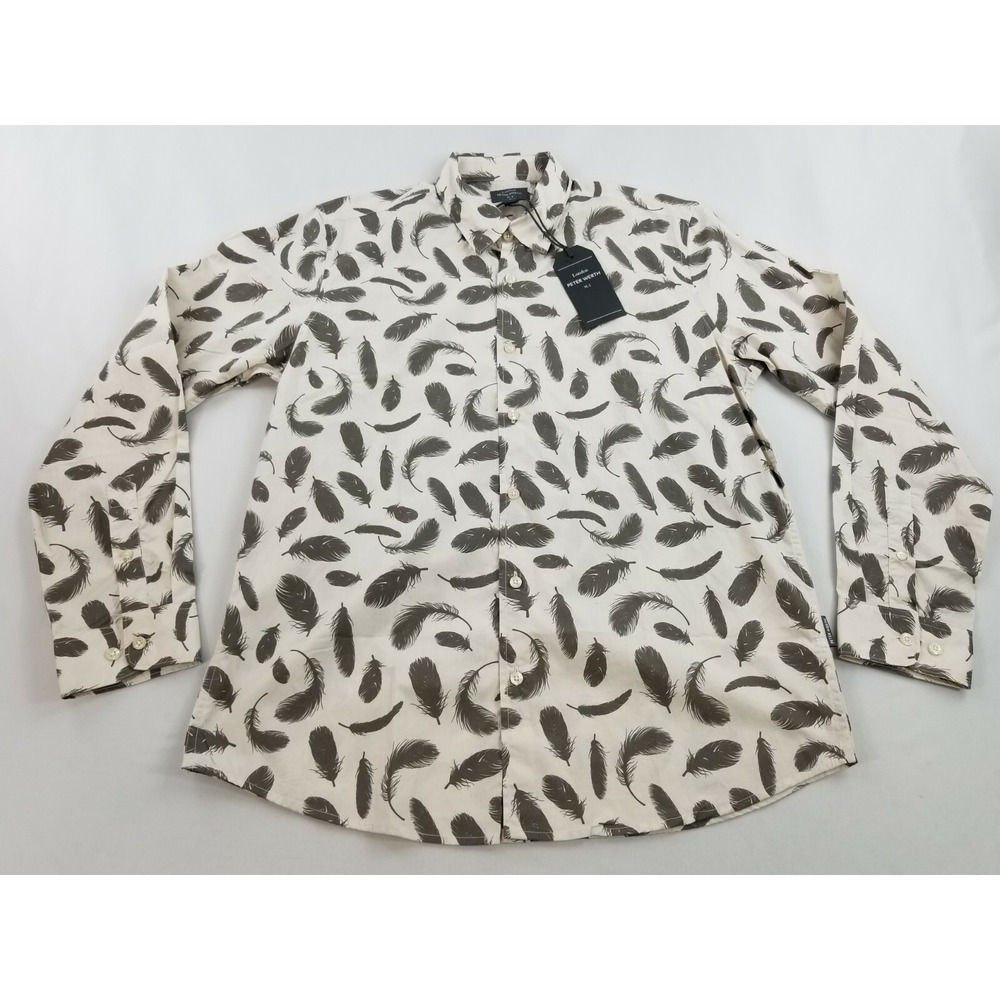 Peter Werth men shirt Elm PGS04128 feather graphic off white black sz L $100